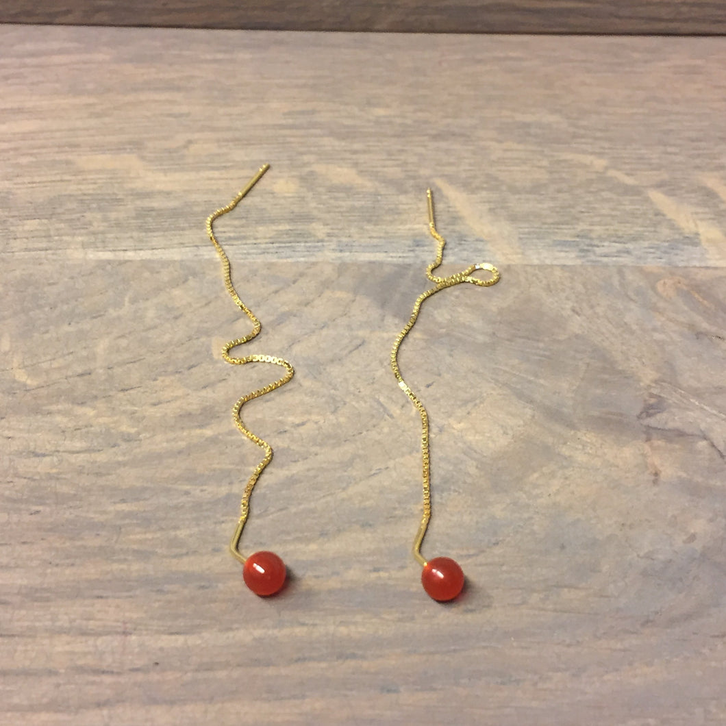 UTTE Design String & Stone Ørekæde / Rød & Guld